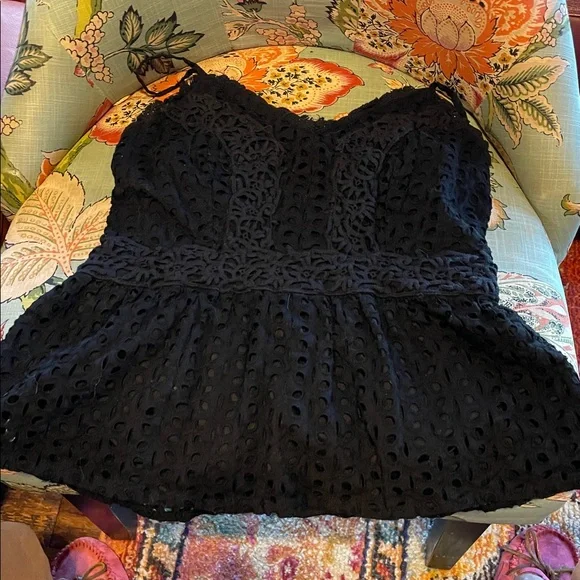 Japa Black Eyelet Ruched Back Babydoll Top, Size L - Picture 2 of 5